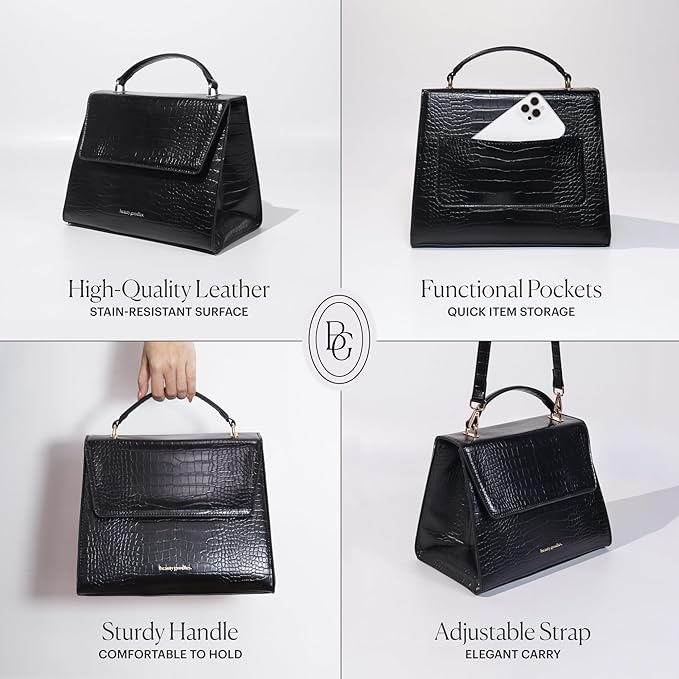BEAUTYGOODIES Stylish Black Croc Lunch Bag for Women, Medium, Black Cute Insulated Lunch Box, Professional and Chic Lunch Bag for Working Women, Teacher, Nurses, a Great Gift!