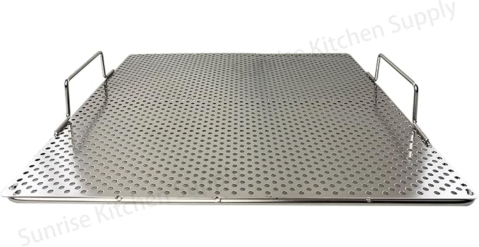 Sunrise Stainless Steel Fryer Screen with Handles (Solid Screen) (1, 17.5" x 17.5" x 2")