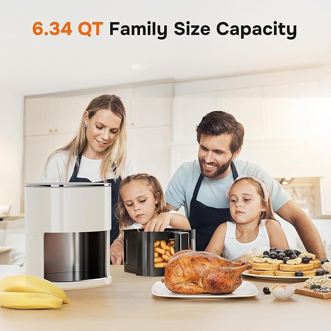 HealSmart 12-in-1 Air Fryer 6.34 Qt, Digital Preset Airfryer with Visible Window, Nonstick and Dishwasher-Safe Basket, Air Fry, Roast, Bake, Dehydrate, Fries, 1700W, Beige