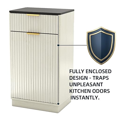 13 Gallon Tilt Out Trash Can Cabinet with Storage, Wooden Farmhouse Trash Can Kitchen Hideaway, Sturdy Freestanding Single Trash Cabinet, Pet-Proof Hidden Garbage Can Cabinet for Kitchen, (White)