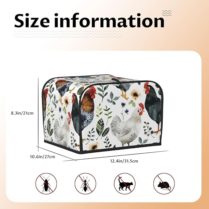 Summer Rooster Covers for Toasters 4 Slice,Cute Funny Bread Machine Cover with Handle,Washable Stain Resistant Kitchen Small Appliance Cover Dining Decor