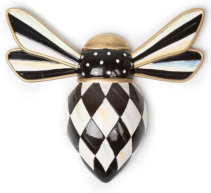 MACKENZIE-CHILDS Bee, Hanging Bee Decoration, Black-and-White Courtly Check