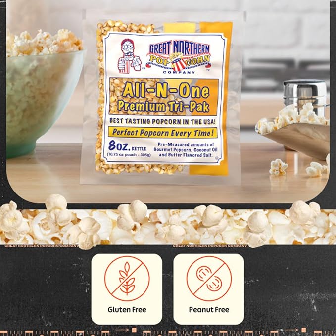 Movie Theater Style Popcorn Packs - Pre-Measured 8-Ounce All-in-One Kernel,Salt,Oil Packets for Popping Machines by Great Northern Popcorn,(Pack of 24)
