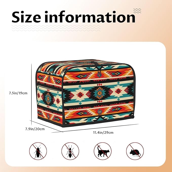 Traditional Mexican Toaster Cover 2 Slice, Cute Rural Bread Machine Cover, Washable Dust-Proof Cover for Kitchen Small Appliance Cover,with Top Handle