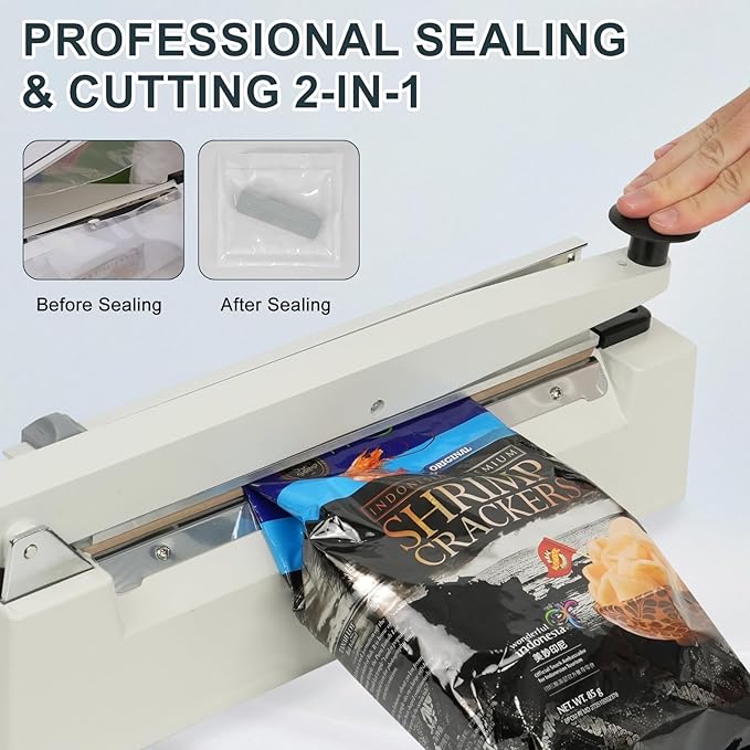 Impulse Heat Sealer with 20-Inch Sealing Bar: Heavy-Duty Bag Sealer with Extra Cutting Blade (White)