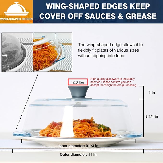 lopeztek Glass Microwave Splatter Cover, Glass Microwave Oven Covers for Food, Splatter Guard for Dish Plate, BPA Free & Dishwasher Safe Lid with Silicone Handle