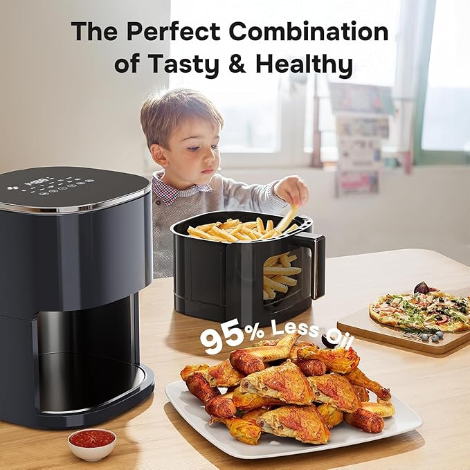 HealSmart Air Fryer - 6.34 QT Digital Airfryer with Visible Window, 12 Presets Functions, Nonstick and Dishwasher-Safe Basket, 1700W, Gray