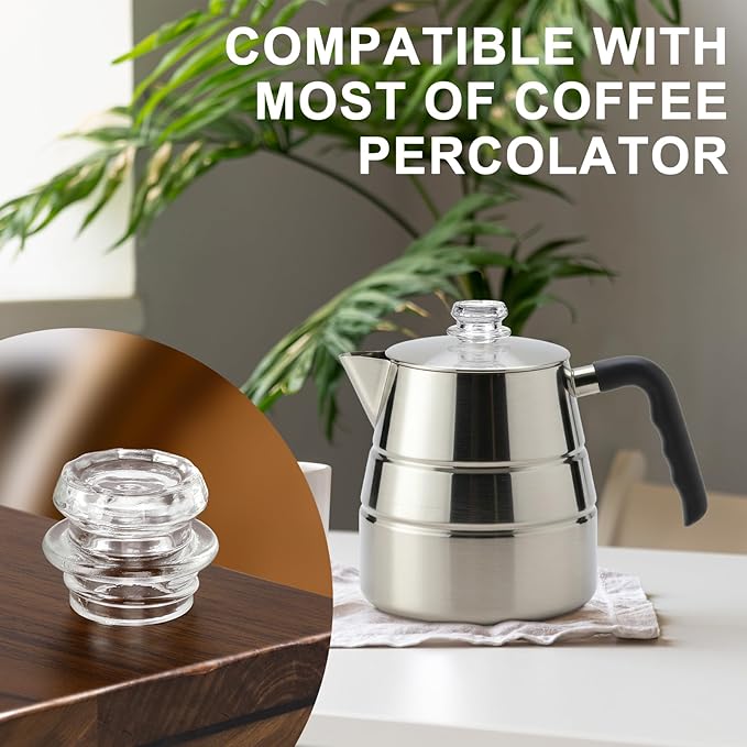 4 Pack Coffee Percolator Glass Top Replacement, Clear Coffee Filter Glass Knob for Electric and Stove Pots, Heat-Resistant Percolator Parts Camping Accessories for Coffee Filter and Makers
