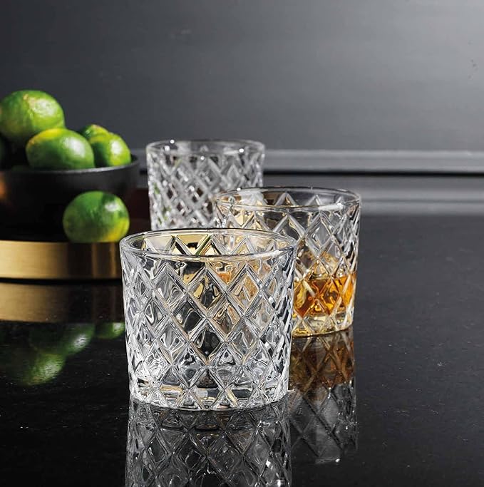 Glaver's Whiskey Glasses Set of 4. 10oz. Double Old Fashioned Glass for Cocktail Bourbon Rock Glasses,Bar Glass for Scotch Tequlia Rum. Diamond Cut. Gift for him