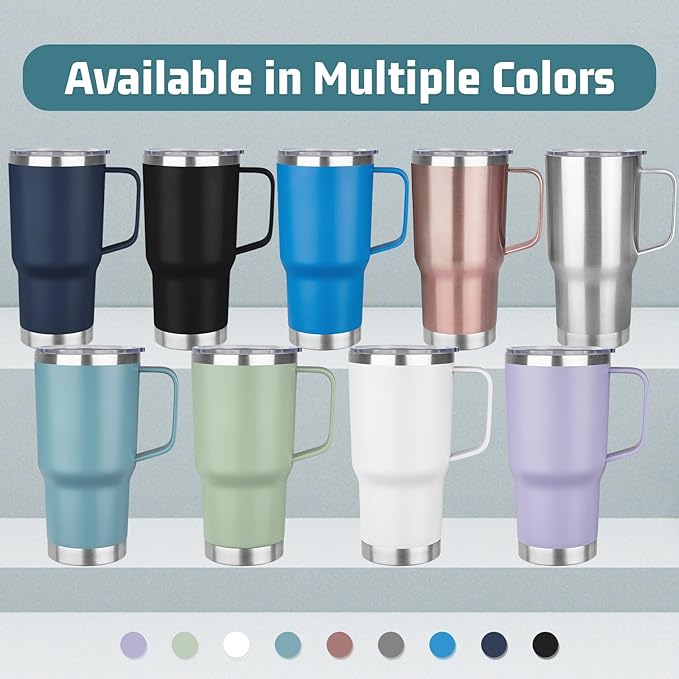 20 oz Tumbler with Handle Stainless Steel Insulated Coffee Mug Tumbler with Lid and Straw Double Wall Vacuum Insulated Coffee Mug Leak Proof Travel Mug Tumbler for Hot and Cold Drink (Silver,1pack)