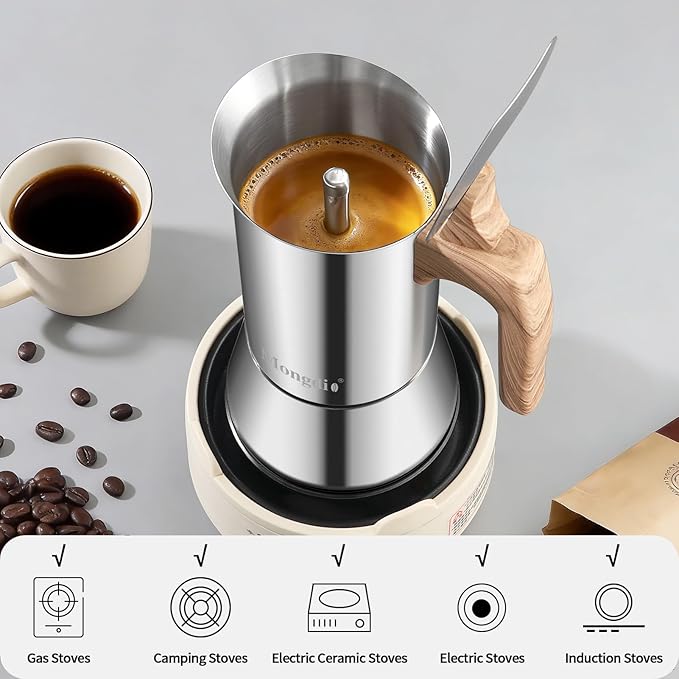 Mongdio Stainless Steel Moka Pot, Stovetop Espresso Coffee Maker, Percolator Coffee Pot, Italian Espresso Greca Coffee Maker for Camping Travel Home, 6 Espresso Cups, 10 oz