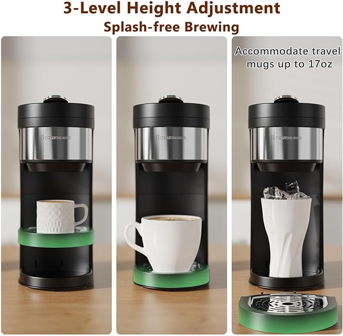 Single Serve Hot & Iced Coffee Maker, for K Cup Pod and Grounds, 6 to 24oz Brew Size, Slim Compact for Small Spaces, Descaling Reminder, with Reusable Filters, Black