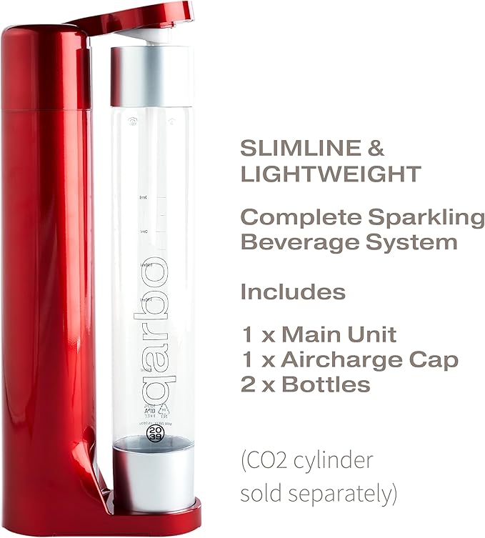 Twenty39 qarbo CLASSIC Sparkling Water Maker Machine - Soda Beverage Carbonator for Home, Seltzer & Carbonated Beverage Dispenser, Water Carbonation Fizz Maker (Metallic Red)