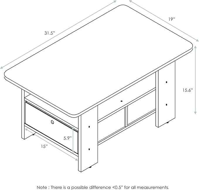 Furinno Andrey Coffee Table with Bin Drawer, Dark Walnut