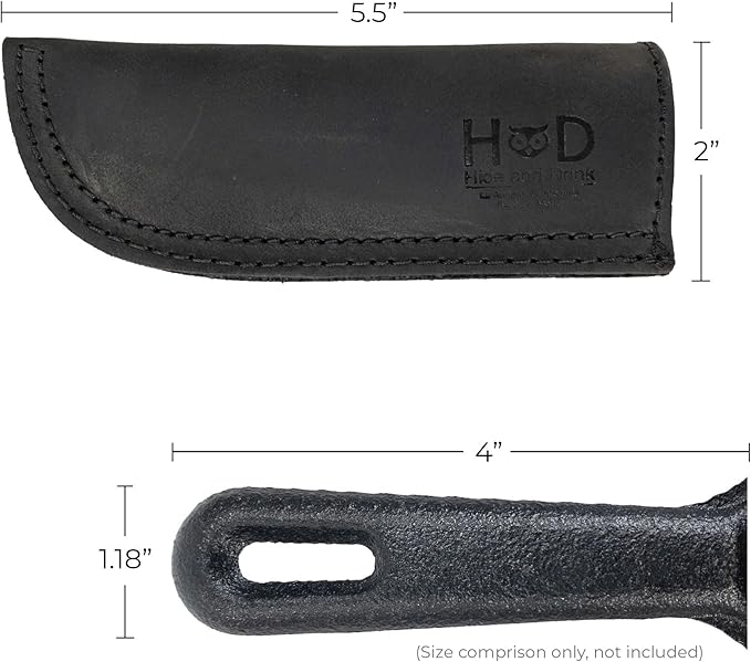 Hide & Drink, Full Grain Leather Hot Handle, Cast Iron Protector, Panhandle Potholder, Double Layered, Double Stitched, Slides On/Off Easily onto Metal Skillet Grips, Handmade, Charcoal Black