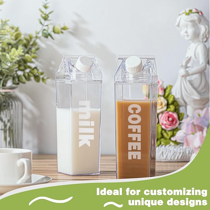 CHENGU Clear Milk Carton Water Bottle 1000 ml/ 34 Oz Portable Container Reusable Cute Plastic Milk Bottles for Juice Tea Jug Travel Camping Climbing Sports Outdoor Activities Drinking(2 Pieces)