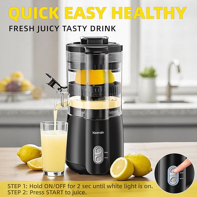 Electric Lemon Juicer, Hand-Free Citrus Juicer Machine with Cleaning Brush, Automatic Juice Squeezer for Lemon, Lime, Grapefruit, Pomegranate, One-Touch Operation & Easy Clean