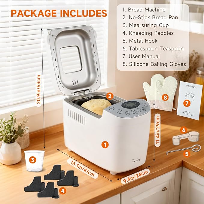 Davivy Bread Maker Machine with 2 Dough Kneading Paddles,15-in-1 Automatic Large Capacity Bread Machine Nonstick Bowl For Bread, Jam& Yogurt, 3 Loaf Sizes and 3 Crust Settings