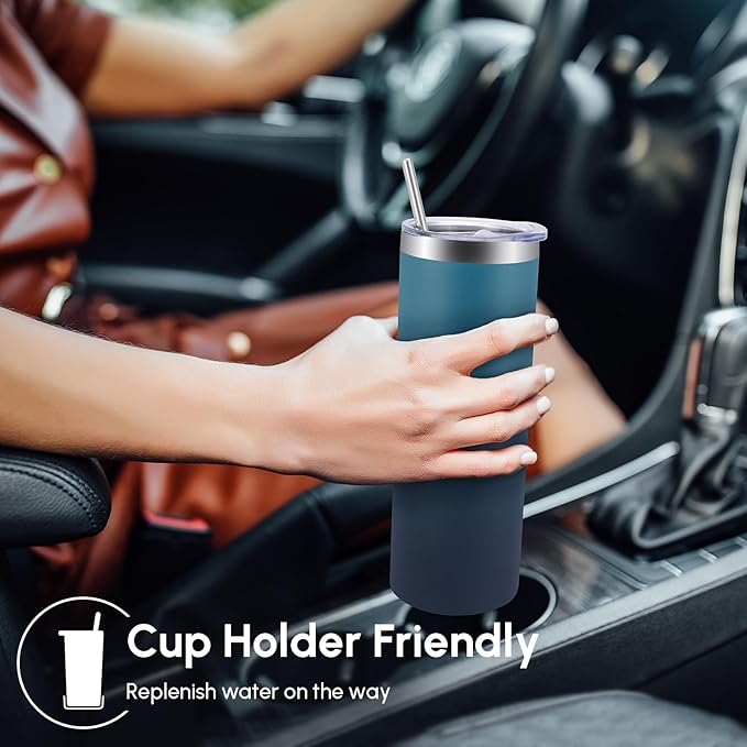 Volhoply 4 Pack Skinny Tumblers with Lid and Straw, 20oz Stainless Steel Straight Tumbler Bulk, Vacuum Insulated Coffee Mug for Home, Office, Travel, DIY (Dark Night,4 Pack)