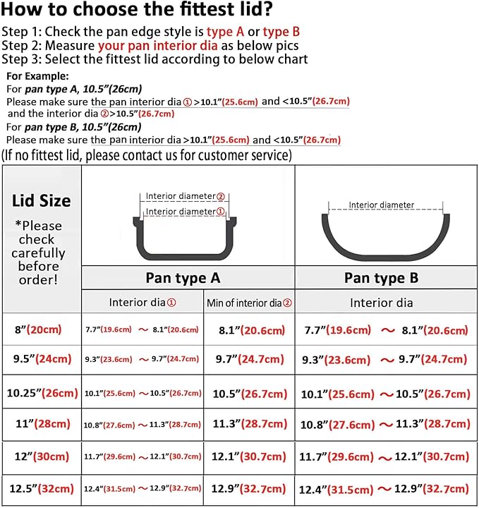 8 Inch Glass Lids, Replacement Tempered Clear Glass Lids with Steam Vent，Covers For pots, pans and skillets，Available in Small and Large Lid 8, 9.5, 10.25, 11, 12, and 12.5 Inch