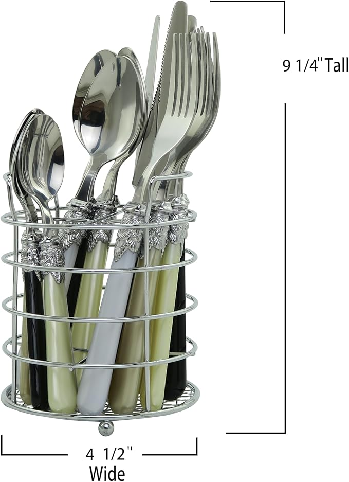 The Original Brink House Glam Mix & Match Stainless Steel Cutlery Set with Assorted Baroque Handles / 16 pieces with Metal Stand, Lifestyle utensils set for home, first apartment, dorm, dinner parties