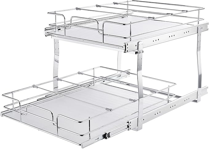 VEVOR 2 Tier 20"Wx21.2"Dx15.2"HPull Out Cabinet Organizer, Heavy Duty Slide Out Pantry Shelves, Steel Roll Out Drawers, Sliding Drawer Storage for Home, 21.5"Wx22.5"Dx19"H Install Size for Cabinet