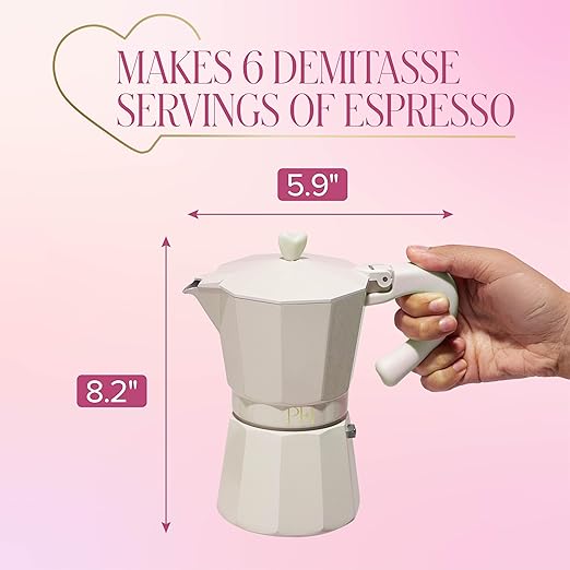 Paris Hilton Stovetop Espresso and Coffee Maker, Italian & Cuban Style Coffee Pot with Iconic Heart Knob, Perfect for Rich Aromatic Espresso, Makes up to 6 Espresso Cups, Cream