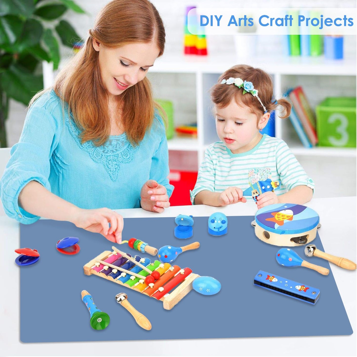 Extra Large Silicone Craft Mat for Kids, Large Silicone Sheet for Crafts, Kitchen Non-Stick Baking Mat Blue Gray, Heat Resistant Countertop Mat, Waterproof Placemat, Multipurpose Mat 23.6''x15.75''