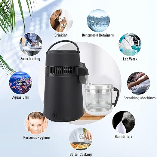 ZJchao Water Container for Distiller, 4L Replacement Distilled Water Pot Distilled Water Distiller Jug Storage Collection Bottle Glass Jar Distiller Water Distiller for Home Beauty Countertop