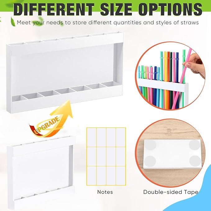 Qinyoung Acrylic Straw Holder for Cabinet Door with Double Sided Adhesive Tape Reusable Straw Organizer Tumbler Storage Kitchen Accessories Container for Counter Cupboard(Classic,Extra Large,White)