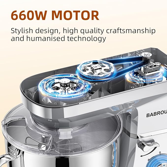 Dough Mixer 8.45 QT Electric Mixer - 660W 6 Speed Large Capacity Kitchen Stand Mixer with Whisk Dough Hook Mixing Beater Household Food Mixer for Baking Cakes Cookie Bread Salad