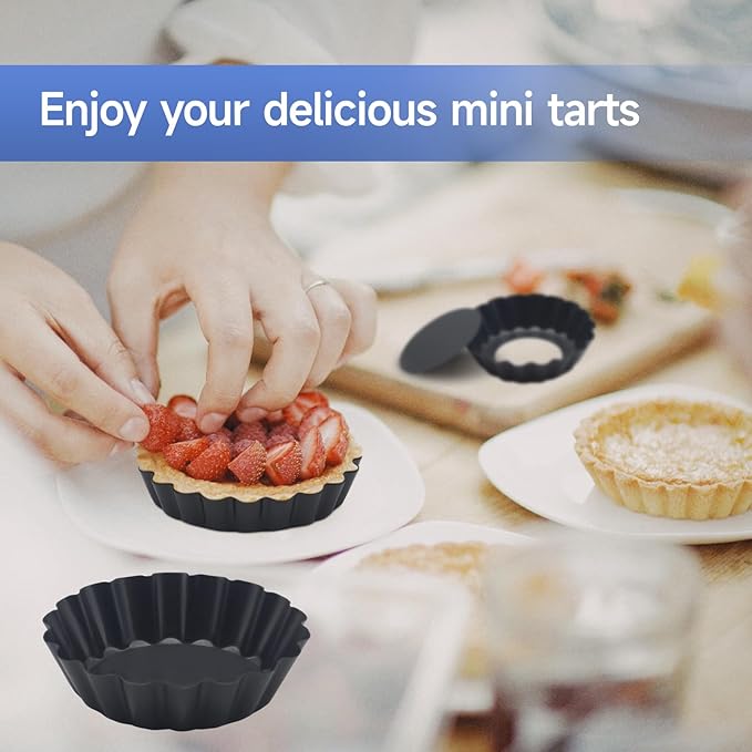 12PCS Egg Tart Molds with Removable Bottom, 3 Inch Mini Quiche Pans Nonstick Fluted Tart Pans with Silicone Basting Pastry Brush for Pie, Quiches, Tartlets