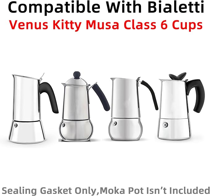 [UPGRADED] Sealing Gasket for Bialetti New Venus Induction 6 Cups (7.9Oz 235ML) Stovetop Espresso Maker - 6 PCS Silicone Seal Ring for Venus Kitty Musa Class Stainless Steel Stovetop Coffee Maker Pots