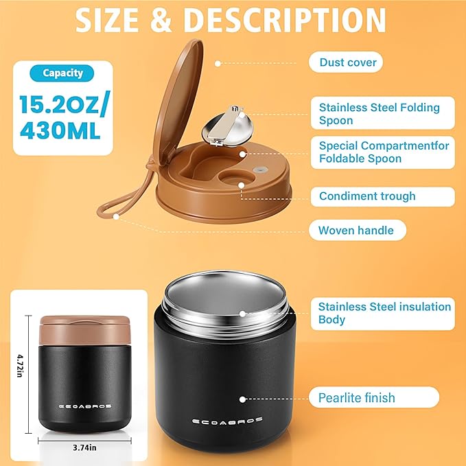 15.2oz Kids Thermo for Hot Food – Vacuum Insulated Food Jar with 316 Stainless Steel Interior, Leakproof Wide Mouth Soup Thermos for School Lunch (Navy)