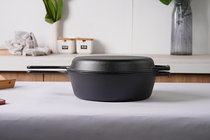 Cast Iron Skillet (EXTRA DEEP) - 10.25"-Inch with Skillet Lid, Frying Pans + Silicone Handle Holder Covers - Oven Safe Cookware - Indoor/Outdoor Use - Use on any Stovetop, Grill, Induction Safe