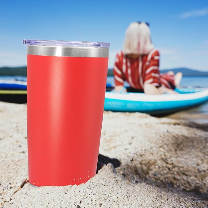 20 oz Tumbler Coffee Travel Tumblers Bulk with Lid Stainless Steel Double Wall Vacuum Insulated Mug Powder Coated Cups fit Car Cupholder for Hot and Cold - Red, 12Pack
