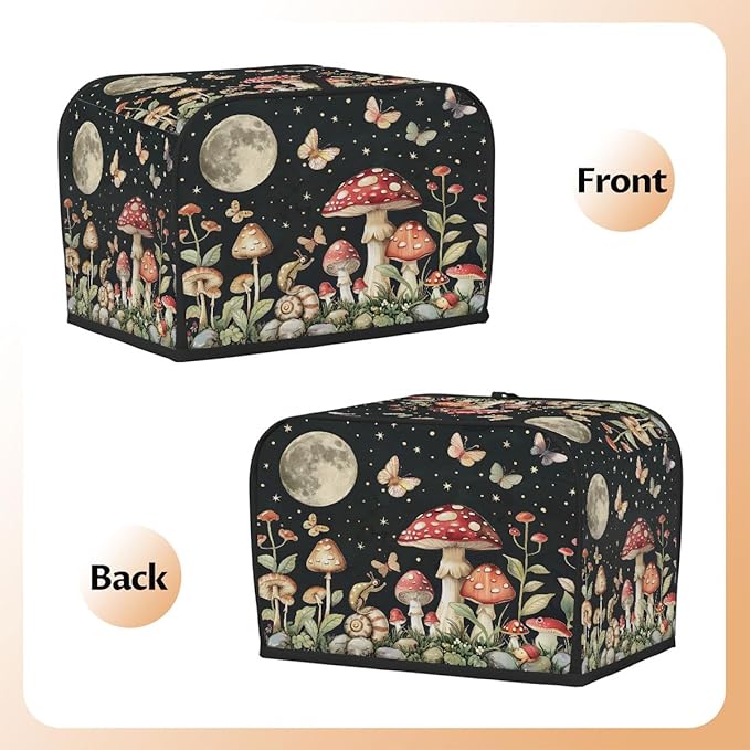 Mushroom Moon Butterfly Toaster Cover 4 Slice Dust and Fingerprint Protection Toaster Bread Maker Covers Washable Kitchen Small Appliance Covers for Kitchen Accessories Decor Bakeware Women Gift