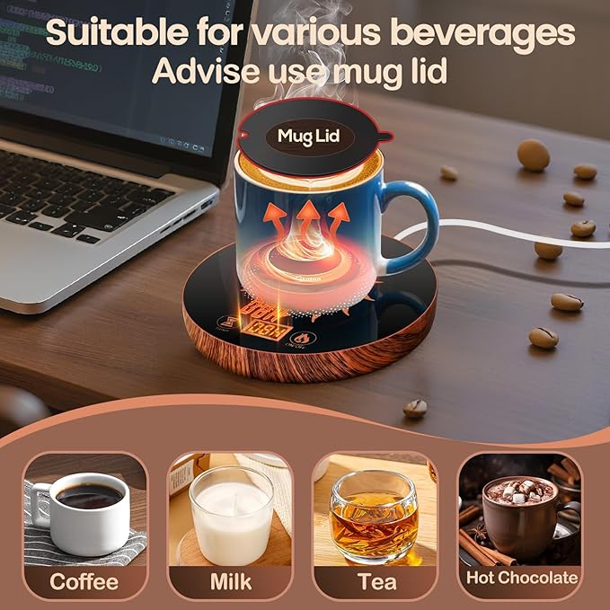 Coffee Mug Warmer for Desk with Auto Shut Off, Coffee Mug Warmer for Desk with 12 Hours Timer& 2 Temperatures (Valentines Day Gifts)