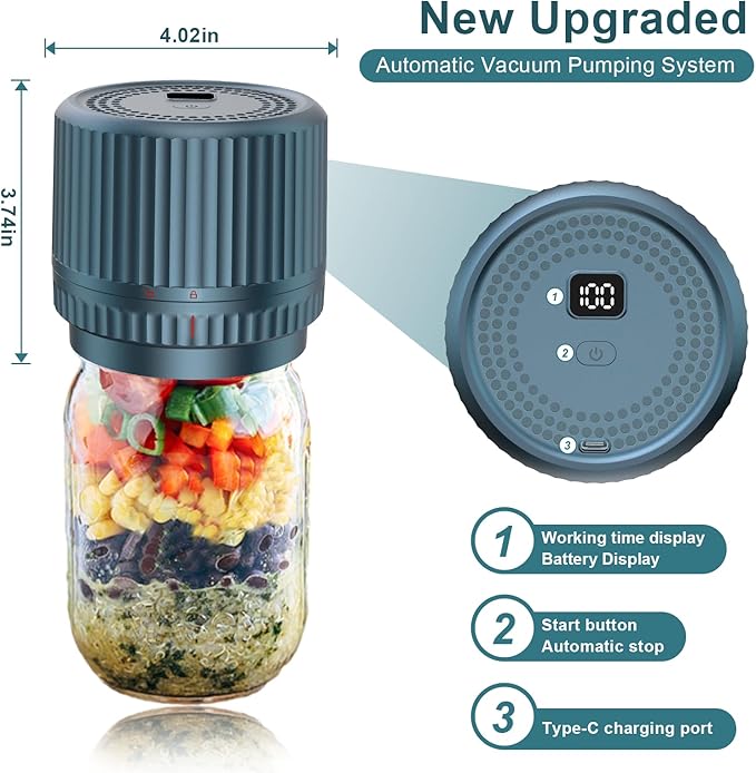 M12 Auto Stop Electric Mason Jar Vacuum Sealer - 2026 Upgrade Smart Jar Vacuum Sealer for Mason Jars with Wide and Regular 2500mAh Battery Portable Mason Jar Sealer Machine Kit