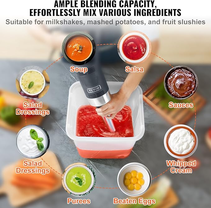 VEVOR Commercial Immersion Blender, 750W 12" Heavy Duty Hand Mixer, Variable Speed Kitchen Stick Mixer with 304 Stainless Steel Blade, Multi-Purpose Blender for Soup, Smoothie, Puree, Baby Food