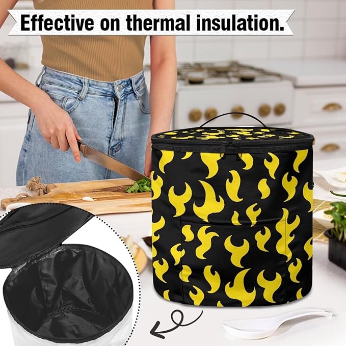 Electric Pressure Cooker Storage Bag Smooth Flat Surface Electric Pressure Cooker Insulation Handbag Home Decorations, Yellow Flame Print