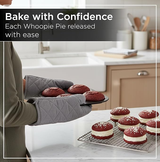 Wrenbury Nonstick Whoopie Pie Pan 4 Cup - Jumbo Carbon Steel Shallow Baking Tray for Muffin Top Macarons Cookies Yorkshire Puddings Cornbread & Burger Buns