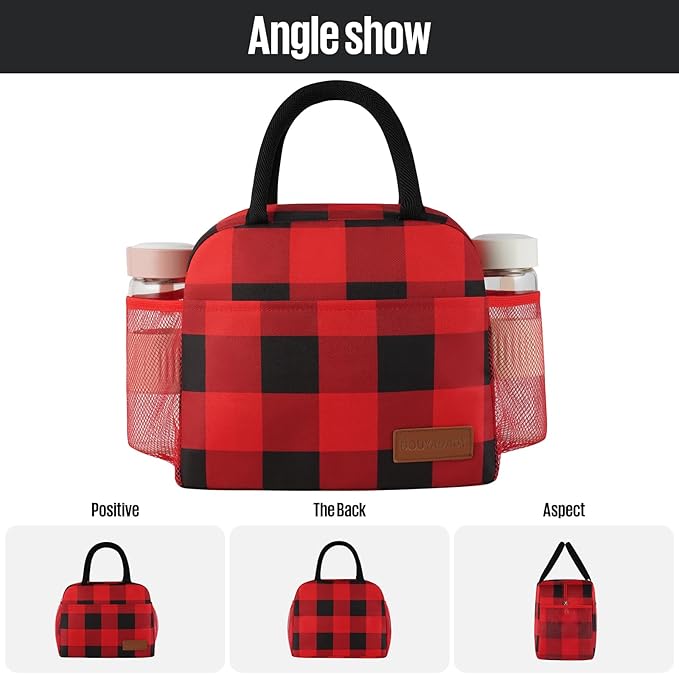 douyadady Lunch Bag Women/Men Lunch Box Women/Men (Red+Black Blocks)