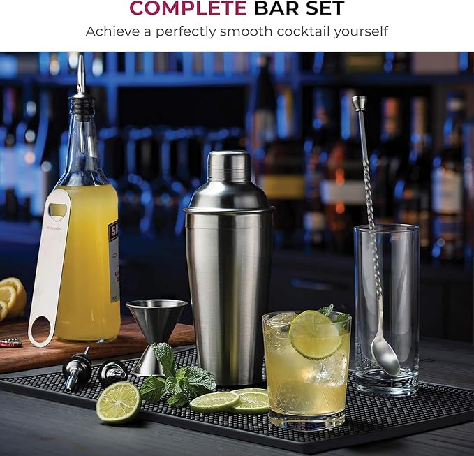 Cocktail Shaker Set 7-Piece, Bar Tools Stainless Steel Bartender Kit, with All Bar Accessories, Cocktail Strainer, Double Jigger, Bar Spoon, Bottle Opener, Pour Spouts