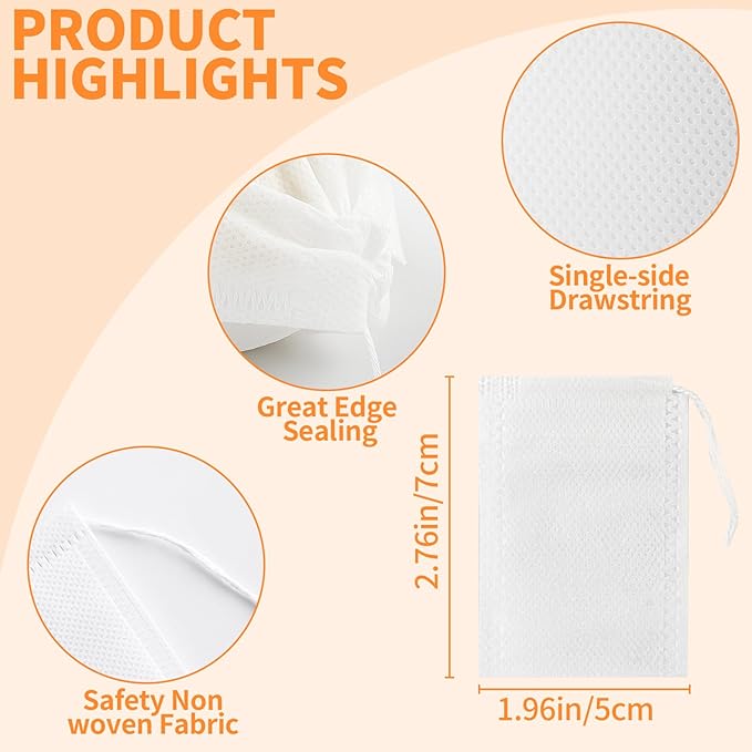 TamBee 100 Pack Disposable Tea Filter Bags Empty Muslin Drawstring Seal Filter Tea Bags Drawstring Herb Loose Tea bag (1.97"X2.76" / 5cm X 7cm)