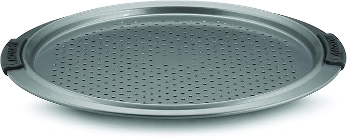 Anolon Advanced Nonstick Bakeware 13-Inch Pizza Crisper, Gray with Silicone Grips