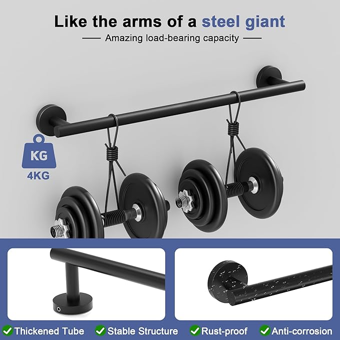 Matte Black Towel Bar, 14 Inch Towel Racks for Bathroom Wall Mounted, SUS304 Stainless Steel Bathroom Towel Holder, Total Length 16.4 Inch Towel Bars