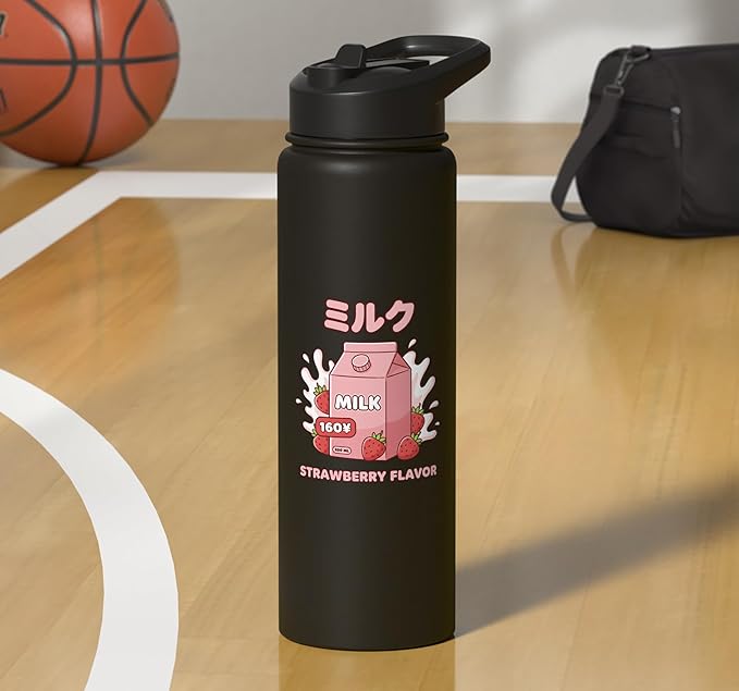 Strawberry Flavor Milk Cartoon Japanese Kawaii Stainless Steel Insulated Water Bottle