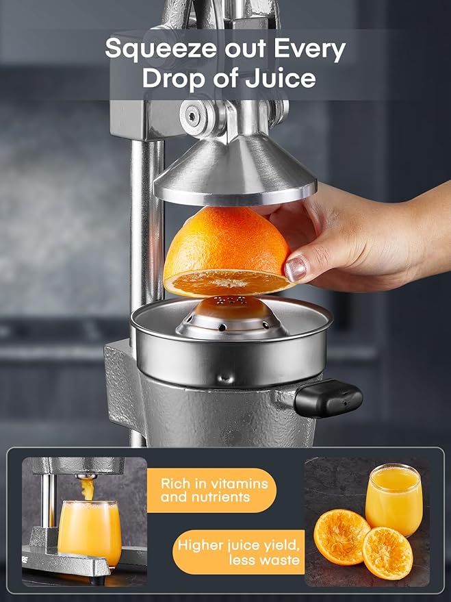 FOHERE Orange Juicer Squeezer, Cast Iron Lemon Squeezer, Commercial Citrus Juicer Hand Press for Orange, Lemon, Pomegranate, Easy to Clean Citrus Squeezer with a Stainless Steel Cup, Grey