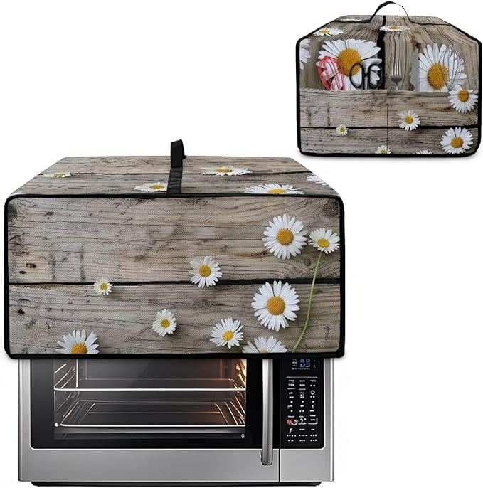 Toaster Oven Cover Washable Small Kitchen Appliance Dust Cover with Pockets, for Air Fryer Toaster Ovens, Microwaves, S, 14.5 x 18.5 x 9 Inches, Daisy Wood Grain